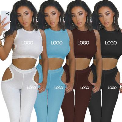 China Custom Breathable Logo Women Fashion Sports Crop Top And Pants Jogger Set Summer Tracksuit 2 Pieces Jogging Suit Set for sale