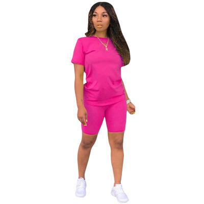 China AliExpress Anti-Wrinkle 16 Color Anti-Wrinkle Solid Color T-shirt Shorts Sports Suit Women's Casual Two-Piece Suit Described Model Style Two-Piece Suit for sale