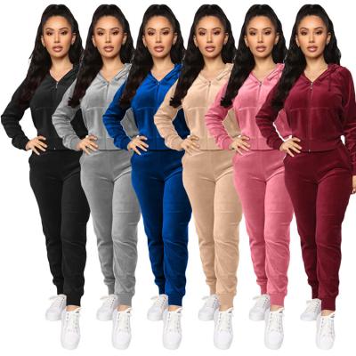 China 2020 New Arrivals Breathable Breathable Apparel Active Jogger Set Women Long Sleeve Hooded Velvet Fitted Tracksuit Gym Sweat Suits Set Women for sale