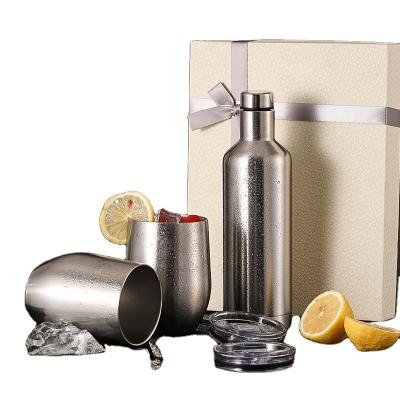 China Sustainable Corporate Gifts Wine Bottle And 12oz Wine Tumbler Cups Stainless Steel Wine Bottle Set With Gift Box for sale