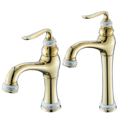 China European Faucets Single Hole Vintage Metered Luxury Bathroom Taps Mixer Jade Gold Basin Faucet for sale