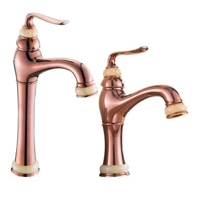 China Brass Metered Basin Faucet Rose Golden Jade Single Handle Contemporary Gold Bathroom Faucets Faucet for sale