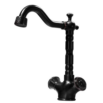 China Retro Classic Double Handle Bathroom Faucet Copper Face Basin Faucet Metered Taps for sale