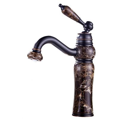 China Metered Faucets Retro Style Black Marble Decoration Plating Cold Hot Bath Sink Faucet for sale