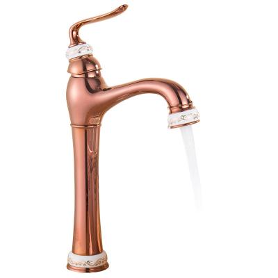 China Rose Gold Faucets Single Hole Basin Mixer Deck Mount Bathroom Sink Faucet Metered for sale