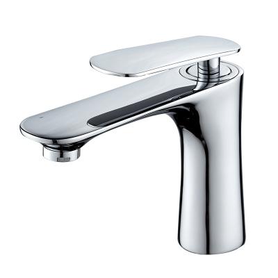 China Metered Faucets Deck Mounted Face Basin Mixer Chrome Plated Hot Cold Water Mixer Basin Faucet Bathroom for sale