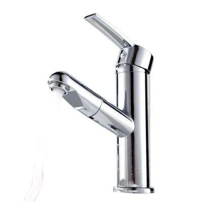 China Hot Selling Brass Body Metered Faucets Pull Out Faucet Bathroom Chrome Plating Basin Sink Mixer Tap for sale