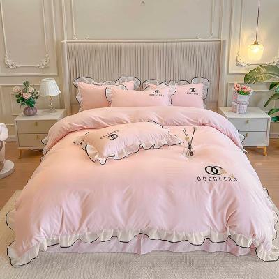 China 4 Pcs Embroidery Bedding Set for King Size Comforter in Luxury Washed Cotton Silk for sale