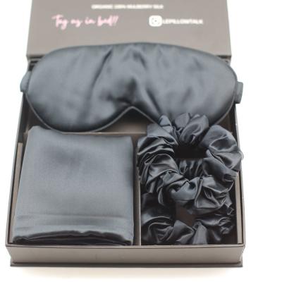 China Solid Pattern Custom Logo Satin Silk Eye Mask Set Box for Skin-friendly Restful Sleep for sale