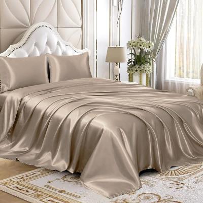 China Customized Satin Sheets Bedding Set Twin Size 2 PCS Flat Bed Sheet with Woven Design for sale