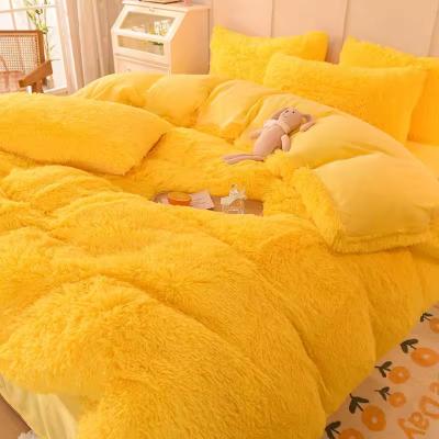 China Rainbow Color Bed Sets Fur Velvet Fluffy Plush Soft Luxury Bedding Sheet Set of 4 Pcs for sale