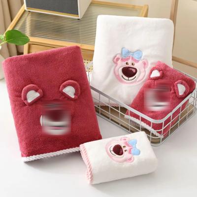 China 3D Strawberry Bear Towel Bath Towel Coral Fleece Soft Absorbent Children's Bath Towel for sale