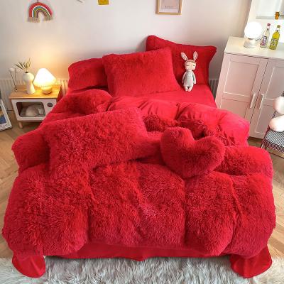 China Gewone gekleurde moderne vaste kleur mink fluweel vierdelige set winter pluis warm beddengoed set Te koop