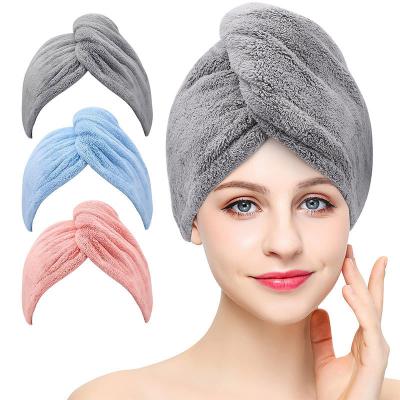 China Custom Design Pure Color Microfiber Coral Fleece Dry Hair Hat for Quick-drying Hair Towel for sale