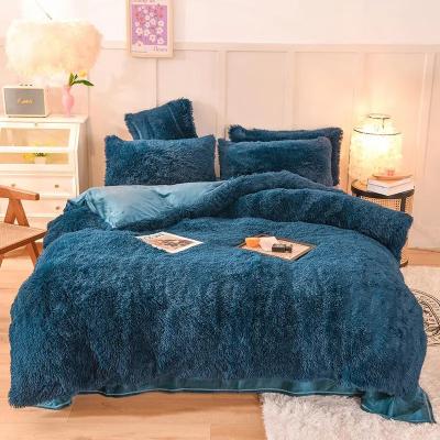 China Polyester Filling Bedding Set Solid Color Flannel Duvet Cover Flat Sheet Pillowcase Sets for sale