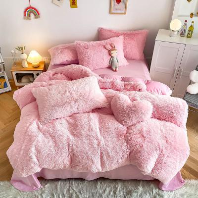 China 4 Piece Multi Color Bedding Sheet Set for Kids Girl's Room in Fur Velvet Fluffy Plush for sale