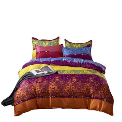 China Home Hotel Bohemian Double Duvet Cover Set Blue with Brown Boho Quilt Bedding Set for sale