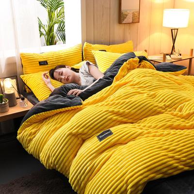 China Polyester Flannel Velvet Fleece Winter Warm Solid Queen King Size Bedding Set for Beds for sale