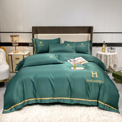 China Conjuntos de hojas de bordado de seda lavadas personalizadas para ropa de cama de seda de satén de lujo ADS04 en venta