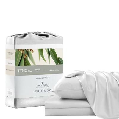 China Plain Dyed Cotton Lyocell 300T Sheet Set Luxurious Softness for Your Wedding Bedding for sale