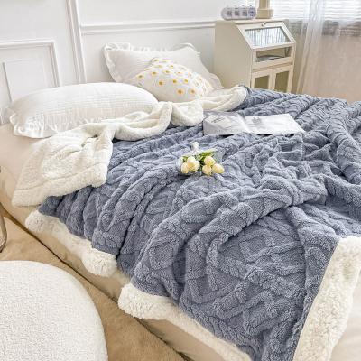 China Simple Style Polar Fleece Blanket Double Sided Lamb Cashmere Plaid for Winter Nights for sale