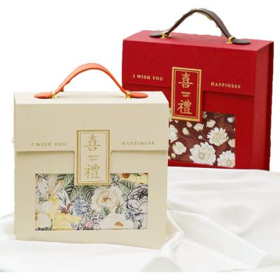 China Creative Gift Box Wedding Candy Box Sweet Box With Ribbon Handle New Chinese Style Decorative Portable Gift Box White&Red for sale