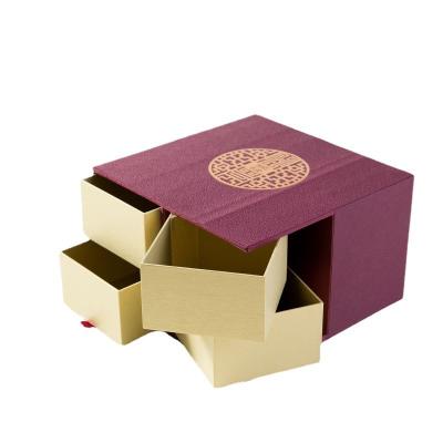 China Custom Luxurious Jewelry Packaging Pouch Printed Cardboard Drawer Box Red Fashion Jewelry Packaging Box With Pouch 26x23x10cm for sale