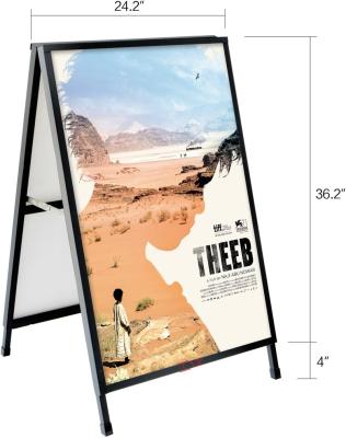 China Outdoor Display Advertising A-Frame Sidewalk SignSandwich Board Black Coated Heavy Duty Steel Metal Double Sided Slide-in Frame Folding Sign Holder for sale