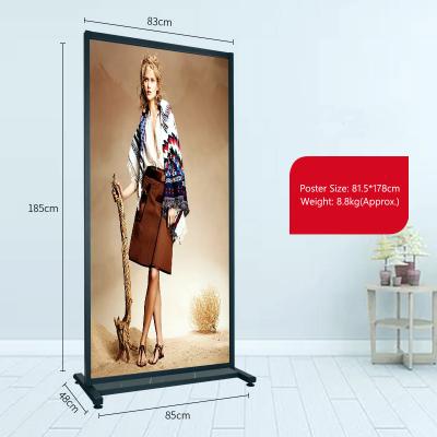 China Customized Vertical Foldable Display Stand Aluminum Alloy Poster Stand KT Board Double Sided Billboard Roll Up Store Door Display Board for sale