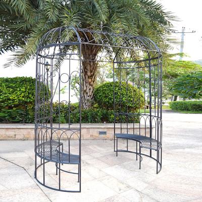 China Rot Proof Metal Garden Arch Arbor Axle Trellis Plant Support Stand With Two Seats Chair for sale