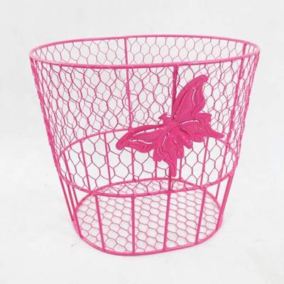 China Traditional High Quality Round Rose Metal Wire Storage Basket With Butterfly Pattern for sale