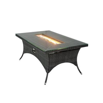 China Aluminum Outdoor Wicker Rattan Frame Gas Fire Pit Rectangular Table (WH020-LL) for sale