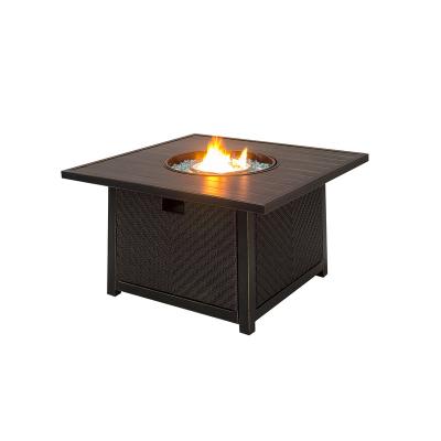 China Aluminum Frame 47 Inch Outdoor Wicker Square Fire Pit Coffee Table With Lazy Susan (WH017-LR) for sale