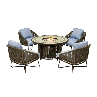 China Outdoor Furniture Stocked Cast Aluminum Outdoor Furniture Fire Pit Table With Ceramic Tiles for sale