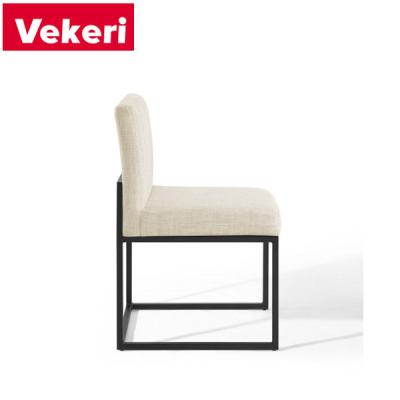 China Modern Smooth And Modern White Clean Comfortable Dining Chair With Matte Black Stainless Steel Sled Base for sale