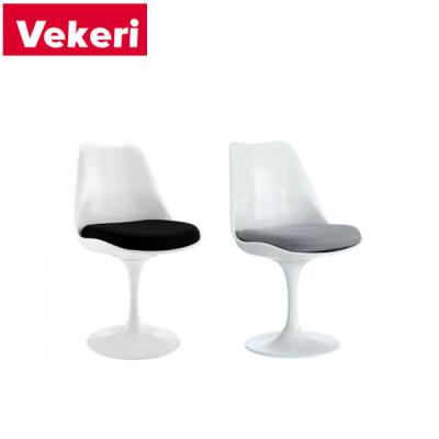 China Modern Plastic White Seat And Tulip Edge Chair Aluminum Base Single 8 Colors Fabric Seat Dining Chair for sale