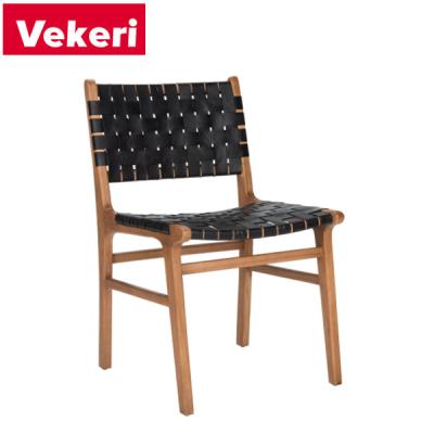 China Modern stylish modern dining chair is a solid wood dining chair made up of black leather woven seat and backrest for sale