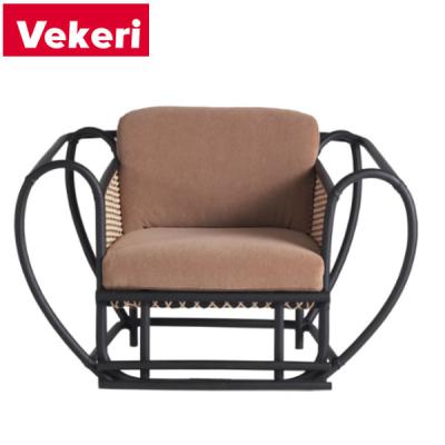 China Modern Black Frame Metal Armchair Dining Chair Classic Rope With Two Taupe Fabric Upholstery for sale