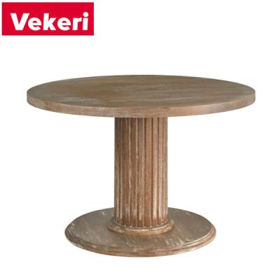 China Customizable European Style Rustic Brown Round Solid Wood Table Independently Supported for Garden and Dining for sale