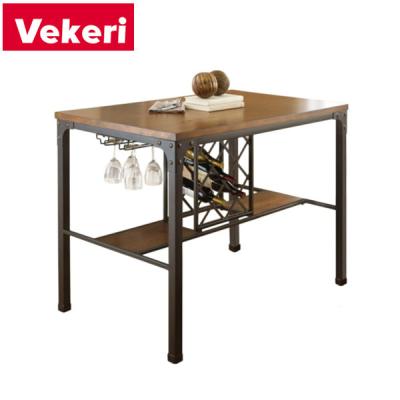 China Customizable Modern Minimalist Brown Solid Wood Black Metal Stand Dining Table Can Hold Wine Bottles Placed In The Dining Room Beautiful for sale