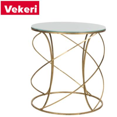 China Customizable Modern Glass Top Side Table Stainless Steel Gold Cagney Accent Round Glass Top Table - Gold/White for sale