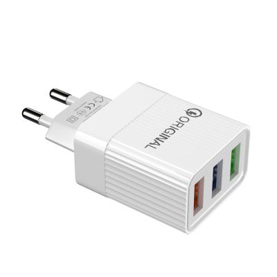 China 2022 Hot Selling Mobile Phone Eu Us Plug 3usb Port Fits Different Fast Charging Adapter Mobile Phone Qc3.0 Charging Plug for sale