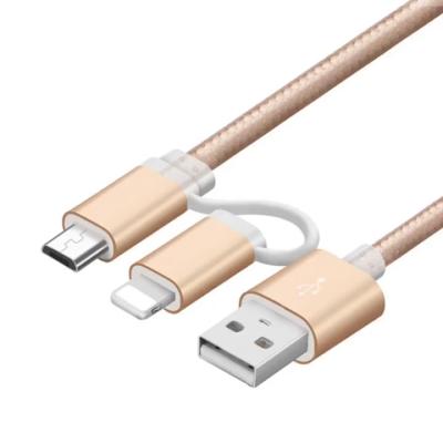 China Wholesale Phone Tablet MP3 GPS 2 In 1 Nylon Braided 2.4a Charging Usb Cable For All Mobile Phones for sale