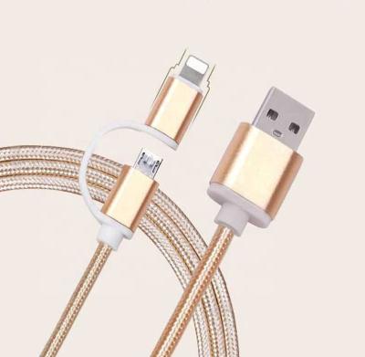 China Phone Tablet MP3 GPS 2 in 1 Usb Cable 2.4a Wholesale Braided Colorful Filling Nylon Design For Iphone Mini Usb Charger Portable for sale