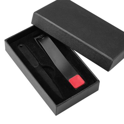 China Professional Nail Tools Black Stainless Steel Nail Clipper Nail File In Paper Case For Men And Girls for sale