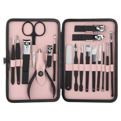 China New durable black rubber plastic nail clippers set 18 sets of nail scissors nail tools can print logo for sale