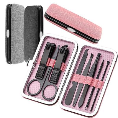 China Durable 8 Pcs Girls Black Stainless Steel Manicure Set In Black Pink Gray Case for sale