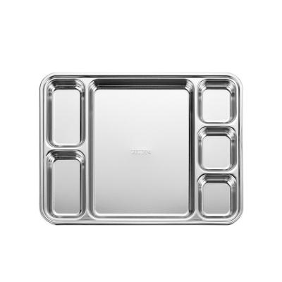 China Sustainable Factory Sale 304 Stainless Steel Silver Canteen Use Korean Dish Serving Tray Dish Takeaway Plate for sale