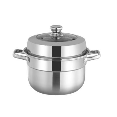 China Durable High Quality Using Various Stainless Steel Steamer Cooking Pot With Glass Lid With Double Handles for sale