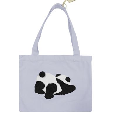 China Custom panda embroidered logo screen printing fashion canvas tote shopping bag quality cotton canvas shoulder bag for sale